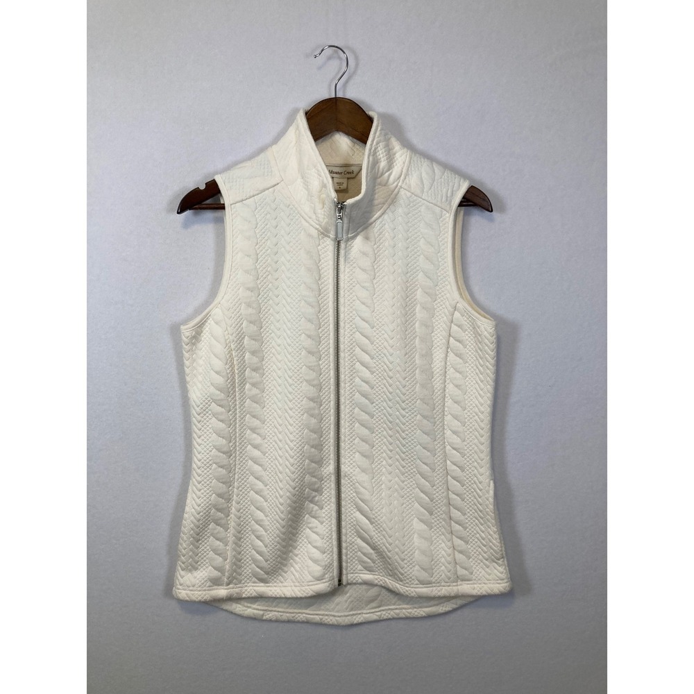 Coldwater Creek Quilted Cable Knit Vest Womens‎ Small Cream Full Zip Mock Neck